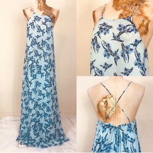 Zara Trafaluc Blue Floral Maxi Strappy 